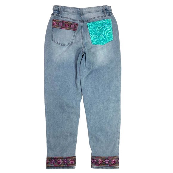 Nobo Jeans Patchwork Boho Distressed Flower Teal Pink Button Fly Junior 11 - Picture 9 of 13